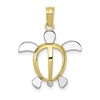 10k Yellow Gold with Rhodium-Plating Turtle Pendant