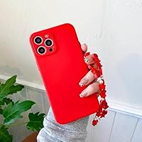 Chain Beads Pendant Hand Strap Hang Phone Charm Case for iPhone 13 12 11 Pro Max Mini XS X S XR 7 8 Plus SE 2 Cute Lanyard Cover,red,for iPhone 7