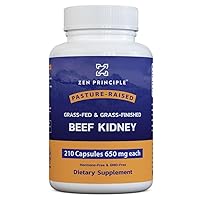 Zen Principle Grass Fed Beef Kidney Supplement, 210 Capsules, 3250mg. DAO Enzyme for Histamine Health. Selenium and B12 for Thyroid Support.