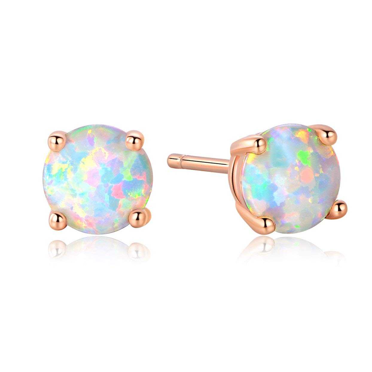 Stunning Rose Gold Plated Opal Studs,GEMSME 18K Rose Gold Plated Opal Stud Earrings 6MM Round For Women