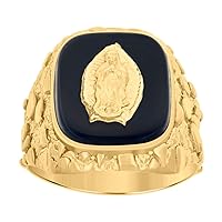 10k Yellow Gold Men Black Enamel Guadalupe Religious Ring Measures 20mm Long Jewelry for Men