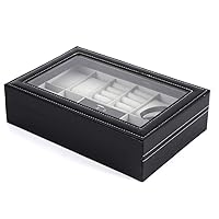 FANCUF Grey velvet cover with transparent glass, shaped lock with key jewelry box