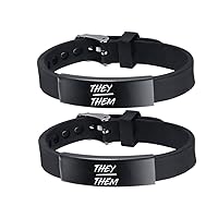 2 Pack They Them Pronouns Adjustable Silicone Bracelet for Adults Kids, Nonbinary NB Pride Genderqueer Gender Identity Wristband Unisex Theirs Pronouns Jewelry