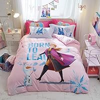 100% Cotton Kids Bedding Set Girls Frozen Anna Princesses Pink Duvet Cover and Pillow case and Fitted Sheet,3 Pieces,Twin