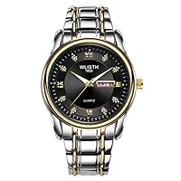 Men's Watch Quartz Watch - Luminous Waterproof Men's Watch Date Cycle Double Calendar Casual Business Men's Watch Steel Strip (Black-2)