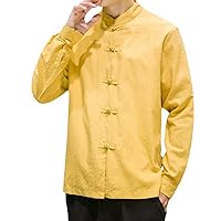Tang Suit Chinese Style Linen Men's Long-Sleeved Shirt Retro Tunic Loose Large Size Linen Button Jacquard Top