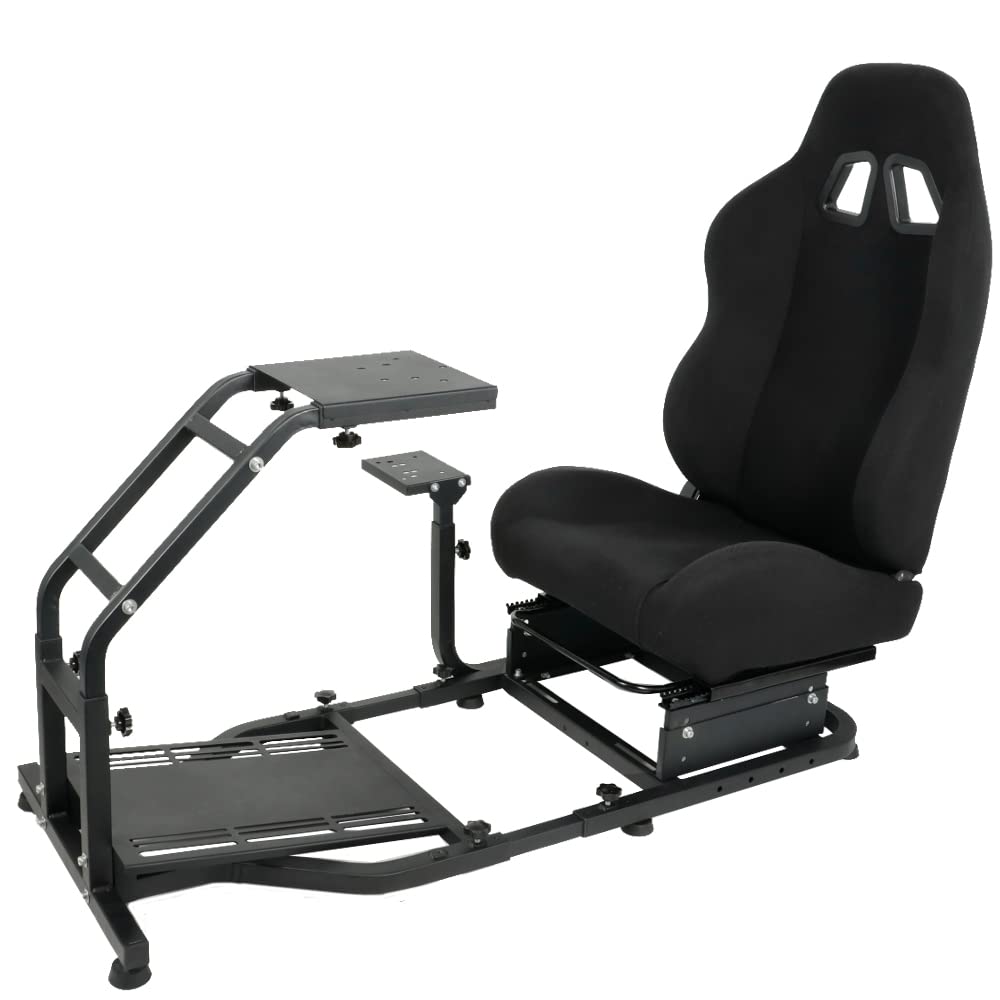 Supllueer Racing Simulator Cockpit Racing Wheel Stand with Pedals Mounting Platform fit for Logitech G25 G27 G29 G920 Thrustmaster with Black Seat, Steering Wheel Stand NO Steering Wheel Pedals