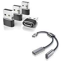 USB C Female to A Male Adapter Bundle with Double Type C Female Splitter,Compatible with iPhone 12 13 14 15 Pro Max,iPad 8 9 Air,Samsung Galaxy NoteS21 S22 S23 Plus Ultra (4 Adapters + 1 Splitter)