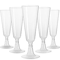 Blue Sky Clear Disposable 5oz Champagne Cups with Stems (8 Count) - Elegant Plastic Party Drinkware for Weddings and Celebrations