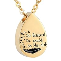 misyou Personalized Teardrop Cremation Urn Necklace for Ashes 'She Believed She Could So She Did' Memory Necklace Gift with Funnel Kit