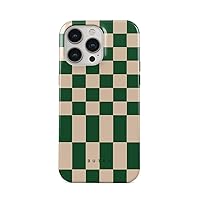 BURGA Phone Case Compatible with iPhone iPhone 13 PRO - Hybrid 2-Layer Hard Shell + Silicone Protective Case -Green Checkers Pattern Chess - Scratch-Resistant Shockproof Cover