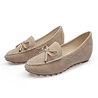 Women's Slip On Fur Moccasins Loafers Bow Shoes with Hidden Wedge Heel