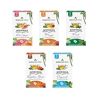 Miracle Tree - Organic Moringa Superfood Tea, 5 Pack Bundle, 5x25 Individually Sealed Tea Bags (Peach & Ginger, Mango, Mint, Pumpkin Spice, Original)