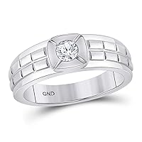 14kt White Gold Mens Round Diamond Solitaire Grid Fashion Ring 1/2 Cttw