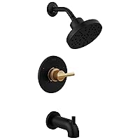 Delta Faucet Nicoli 14 Series Single-Handle Tub and Shower Faucet, Shower Trim Kit with 5-Spray H2Okinetic Shower Head, Matte Black/ Champagne Bronze 144749-GZ (Shower Valve Included)