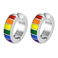 Unisex Stainless Steel Unique Rainbow Flag Lesbian LGBT Gay Pride Small Huggie Hoop Earrings