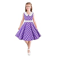 3-12Y Vintage Polka Dot Swing Girls Dresses Audrey Print Sleeveless Dress with Peter Pan Collar