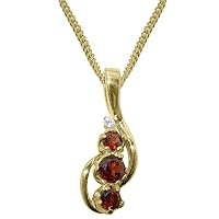 LetsBuyGold Solid 9ct Gold Natural Garnet & Diamond Womens Pendant & Chain Necklace - Choice of Chain lengths