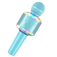 Wireless Bluetooth Karaoke Microphone with Controllable LED Lights, 5-in-1 Portable Mic Speaker Player Recorder, Great Toys Birthday Gifts for 3 4 5 6 7 8 Years Old Girls Boys (Blue)