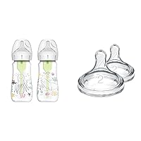 Dr. Brown’s Natural Flow® Anti-Colic Options+™ Wide-Neck Baby Bottle Designer Edition Bottles & Natural Flow Level 2, Wide-Neck Baby Bottle Silicone Nipple, Medium Flow, 3m+