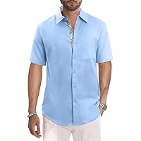 JMIERR Men's Casual Stylish Short Sleeve Button-Up Striped Dress Shirts Cotton Beach Shirts