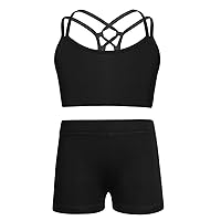iiniim Girls Two Piece Ballet Dance Gymnastic Sports Bra Crop Top with Shorts Bottom Yoga Workout Gym Fitness Outfit Set