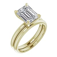 10K Solid Yellow Gold Handmade Engagement Rings 1.0 CT Emerald Cut Moissanite Diamond Solitaire Wedding/Bridal Ring Set for Womens/Her Propose Ring
