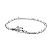 PANDORA Disney Pandora Moments Mickey Mouse Heart Clasp Snake Chain 925 Sterling Silver Bracelet, Size: 23cm, 9.1 inches - 599299C01-23