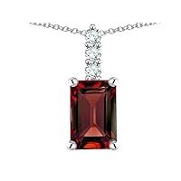 Solid 14K Gold 8x6mm Octagon Emerald Cut Three Stone Pendant Necklace