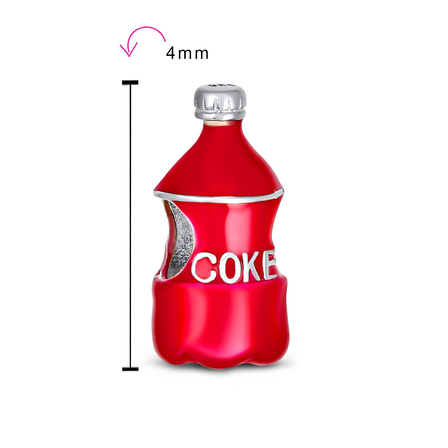 Soda Lover Red Enamel Drink Coke Bottle Charm Bead For Women Teen .925 Sterling Silver Fits European Charm Bracelet