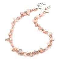 Avalaya Delicate Pastel Pink Sea Shell Nuggets and Light Pink Glass Bead Necklace - 48cm L/ 7cm Ext