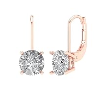 3 ct Brilliant Round Cut Genuine Lab grown Diamond Drop Dangle SI1-2 G-H White Gold Earrings Lever Back