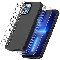 [9 in 1 Designed for iPhone 13 Pro Max Case Black, with 4 PCs Tempered Glass Screen Protector + 4 PCs Camera Lens Protector + Silicone Case Slim Cover 6.7 Inch
