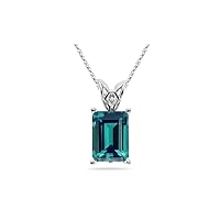 June Birthstone - Lab created Emerald Alexandrite Scroll Solitaire Pendant in 14K White Gold Available in 6x4MM-18x13MM