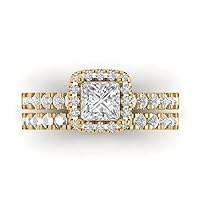 Clara Pucci 1.54 carat Princess Shape Halo Solitaire Moissanite Engagement Wedding Anniversary Bridal ring band set 14k Yellow Gold