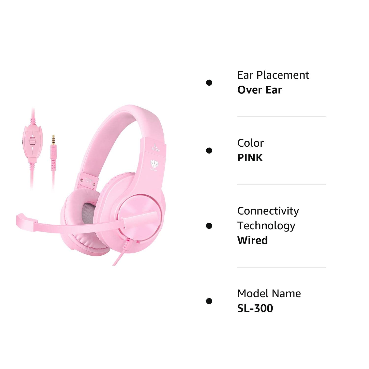 Gaming Headset for PS5,PS4,Xbox,PC, Kids Headphones with Mic for School Supplies,Pink Headphones Wired for Girls,Headset for Nintendo Switch,Pink Headset (Pink)