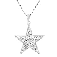 Mother's Day Gift For Her 1/4 Carat Total Weight (cttw) Sterling Silver Diamond Necklace with Star Shaped Diamond Pendant for Women