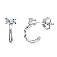 Mini Stud Earrings !! Platinum Plated Fine Silver Baguette cut Cubic zirconia Gemstone Girl Hoop Earrings