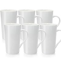 20oz Coffee Mugs Ceramic Tall Coffee Mugs with Handle Porcelain Large Latte Mugs White Drinking Cups for Tea, Coffee, Cocoa, Set of 6
