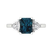 2.97ct Emerald Trillion cut 3 stone Solitaire accent Natural London Blue Topaz gemstone designer Modern Ring 14k White Gold