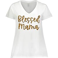 inktastic Blessed Mama in Leopard Print Women's Plus Size V-Neck