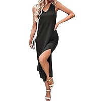 Summer Outfits for Women 2024, Womens Sleeveless Slit V Neck Casual Spring Clothing Dress, S, XXL