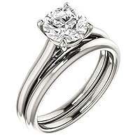 10K Solid White Gold Handmade Engagement Ring 1 CT Round Cut Moissanite Diamond Solitaire Wedding/Bridal Ring for Women/Her, Or As You Want