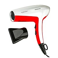 Ovente 1875 Watt Lightweight Hair Dryer, Ionic & Tourmaline Technology, Ideal for Body, Volume & Smoothing, Concentrator Nozzle Attachments for Home, Travel, or Professional Use, White & Red X2210W