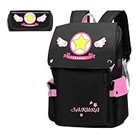 Cardcaptor Sakura Anime Cosplay Backpack and Pencil Case Set 15.6 Inch Laptop Rucksack with USB Charging Port / 7