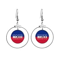 Haiti Country Flag Name Art Deco Gift Fashion Earrings Dangle Hoop Jewelry Drop Circle