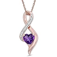 Heart Shape Created Amethyst & CZ 14k Rose Gold Plated 925 Sterling Silver Accent Infinity Loop Pendant for Her (6MM)