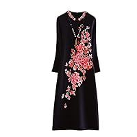 Chinese Style Women Qipao Dress Autumn Embroidery Elegant Lady Plus Size Cheongsam Dress