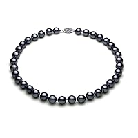 Black Freshwater Cultured Pearl Necklace for Women AA+ Quality Sterling Silver Clasp (8.5-9.5mm) - PremiumPearl