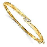 14k Yellow Gold Solid Hinged Polished Safety clasp Diamond Cuff Stackable Bangle Bracelet Measures 5mm Wide Jewelry Gifts for Women